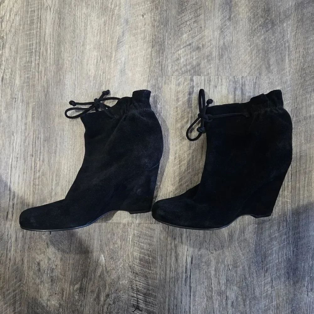 🐢 Kate Spade Black Suede Ankle Tie Boots Women’s Size 7.5